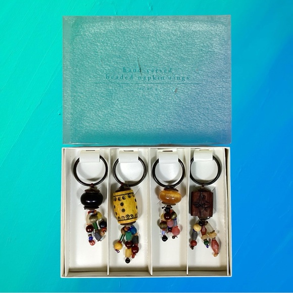 NWT Pier One Imports Multicolored Hand Carved Beaded Napkin Rings OS - Picture 2 of 4